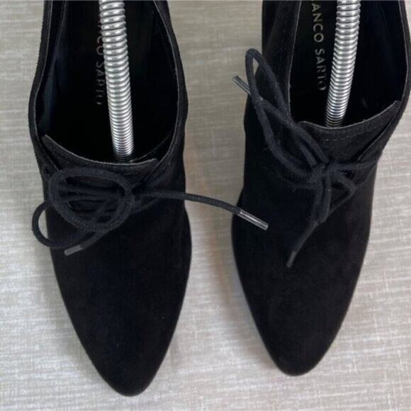 Franco Sarto Leandra Women’s Ankle Boot Black Suede Lace-Up Block Heel Size 8.5 - Picture 2 of 8
